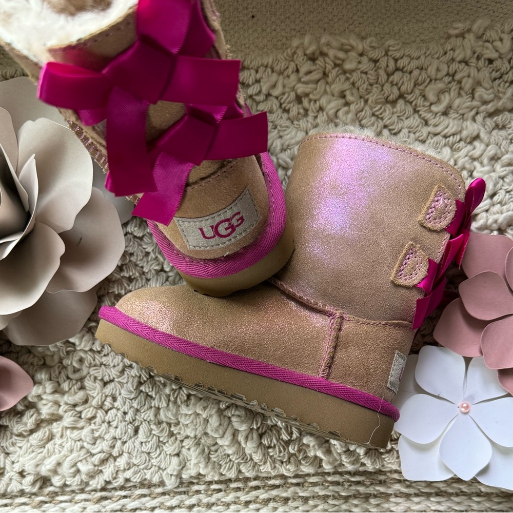 UGG Hot Pink and Gold Shimmer Bailey Boots